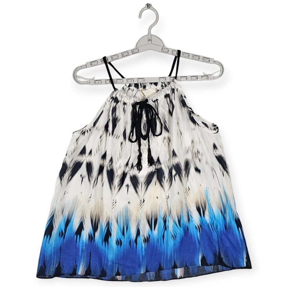 Love Sam Blue & White Silk Ikat Print Halter Top Women's Size XS NWT
